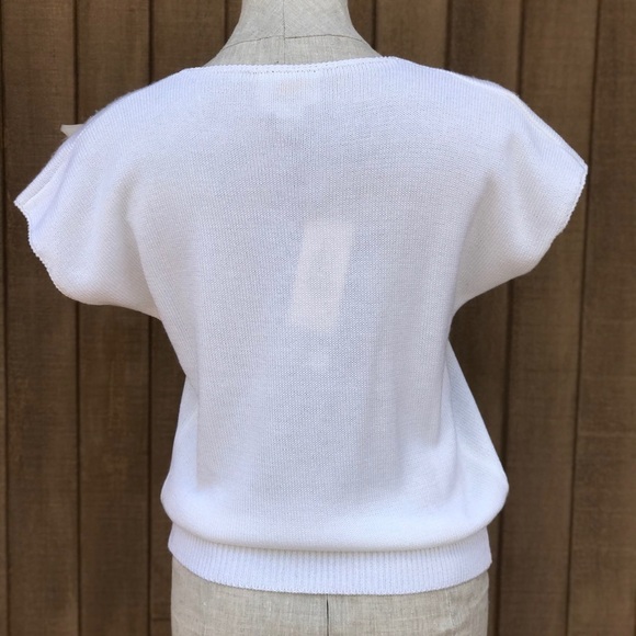 Vintage 70s NEW Womens Short Sleeve Sweater Top Embellished Appliqué Medium - Picture 4 of 8